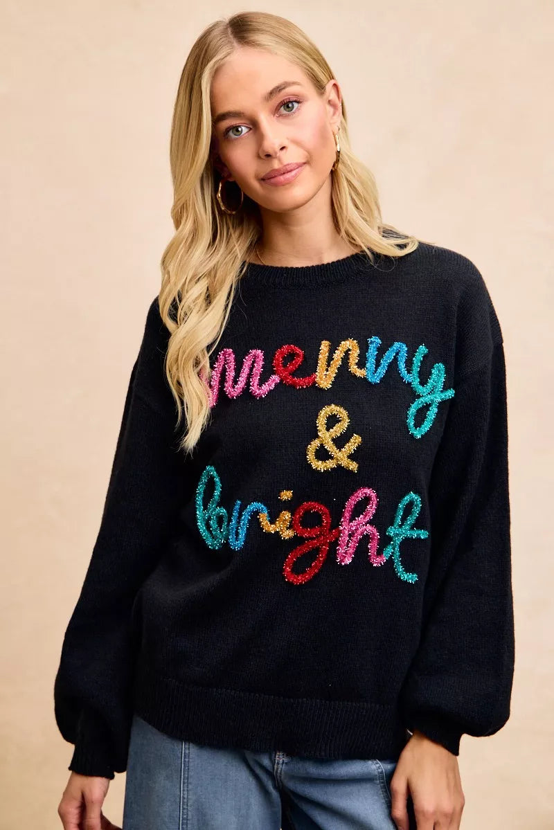 BiBi Tinsel Lettering Christmas Sweater
