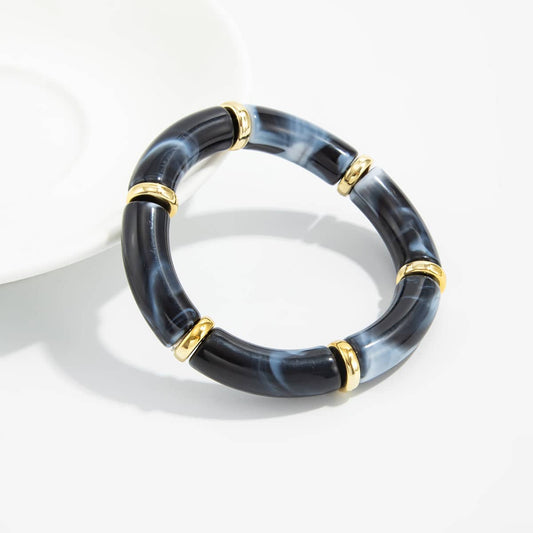 Black Resin & Goldtone Sequin Joint Stretch Bracelet