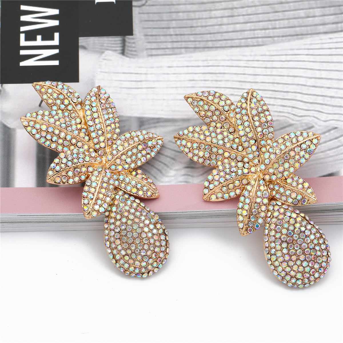 Cubic Zirconia Goldtone Flower Drop Earrings