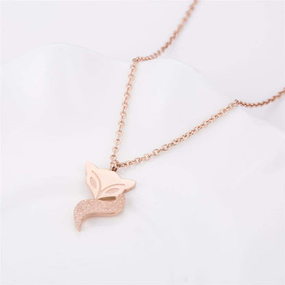 Rose Goldtone Frosted Fox Pendant Necklace
