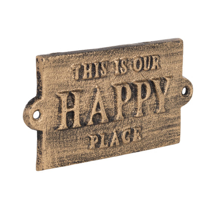 Iron Gold Happy Place Sign for Spring Wall and Entryway Decor