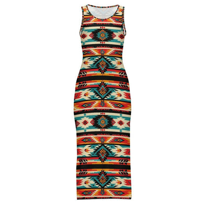 Baha Ranch Santa Fe Sleeveless Bodycon Side Slit Western Maxi Long Dress