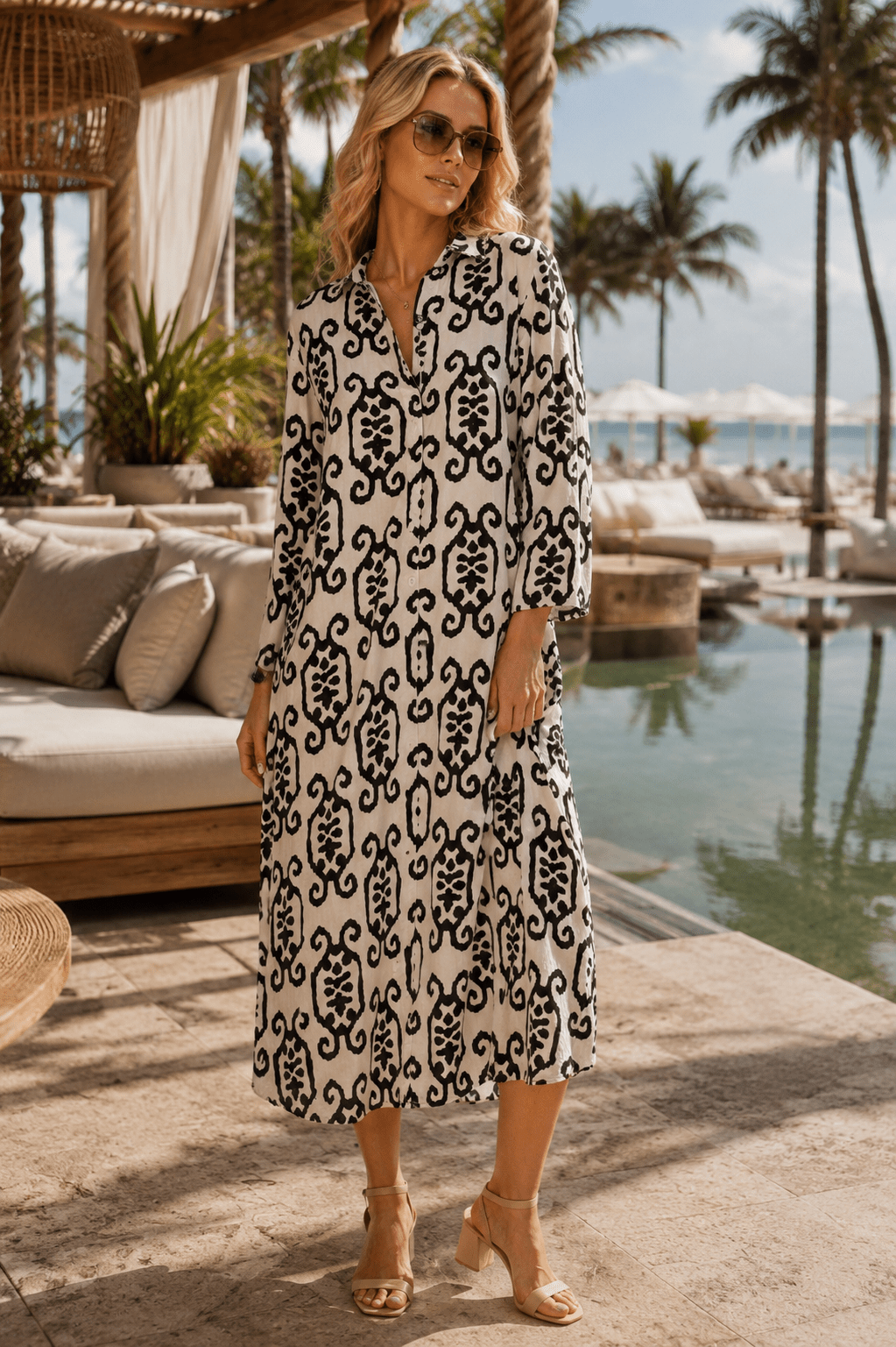 White / Black Ikat Print-