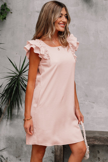 Threaded Pear Abigail Textured Flutter Sleeve Bow Back Mini Dress
