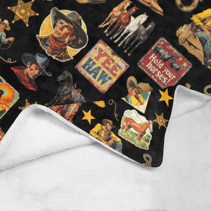 Vintage Cowboy Collage Western Micro Fleece Blanket 60" x 80" Made of America