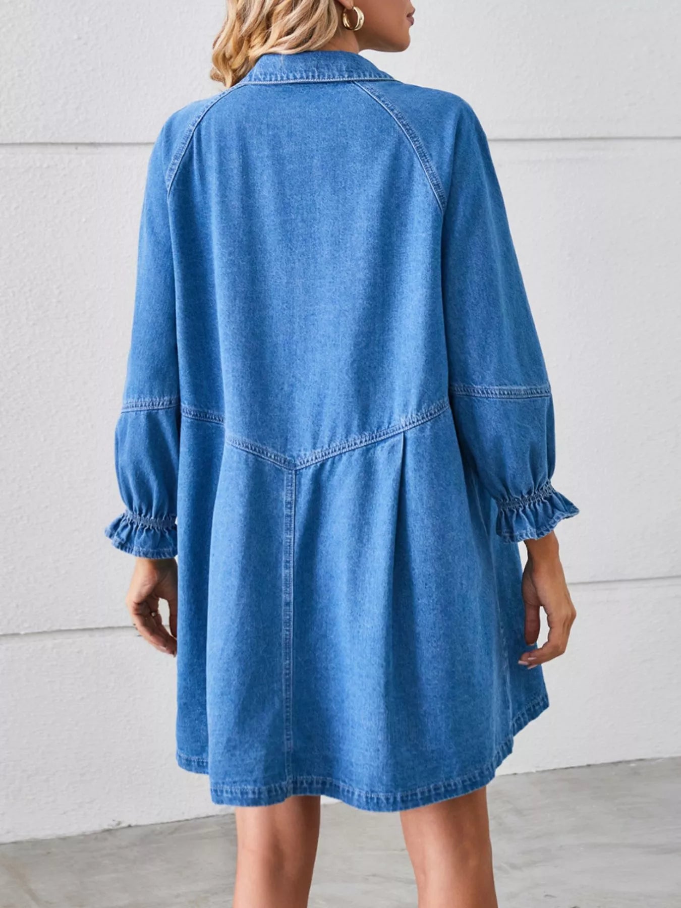 ruffle front denim dress Pink Lily All For You Denim Ruffle Mini Dress
