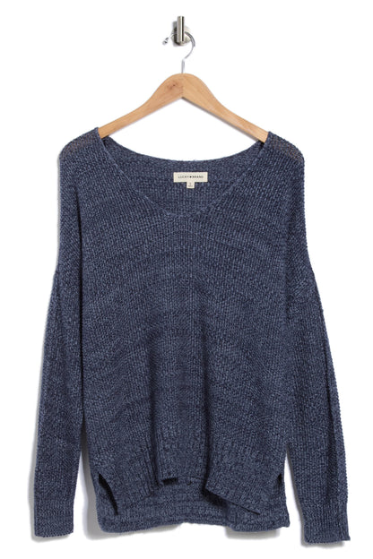 Lucky Brand Women's Spring Weight V Neck Pullover - American Navy