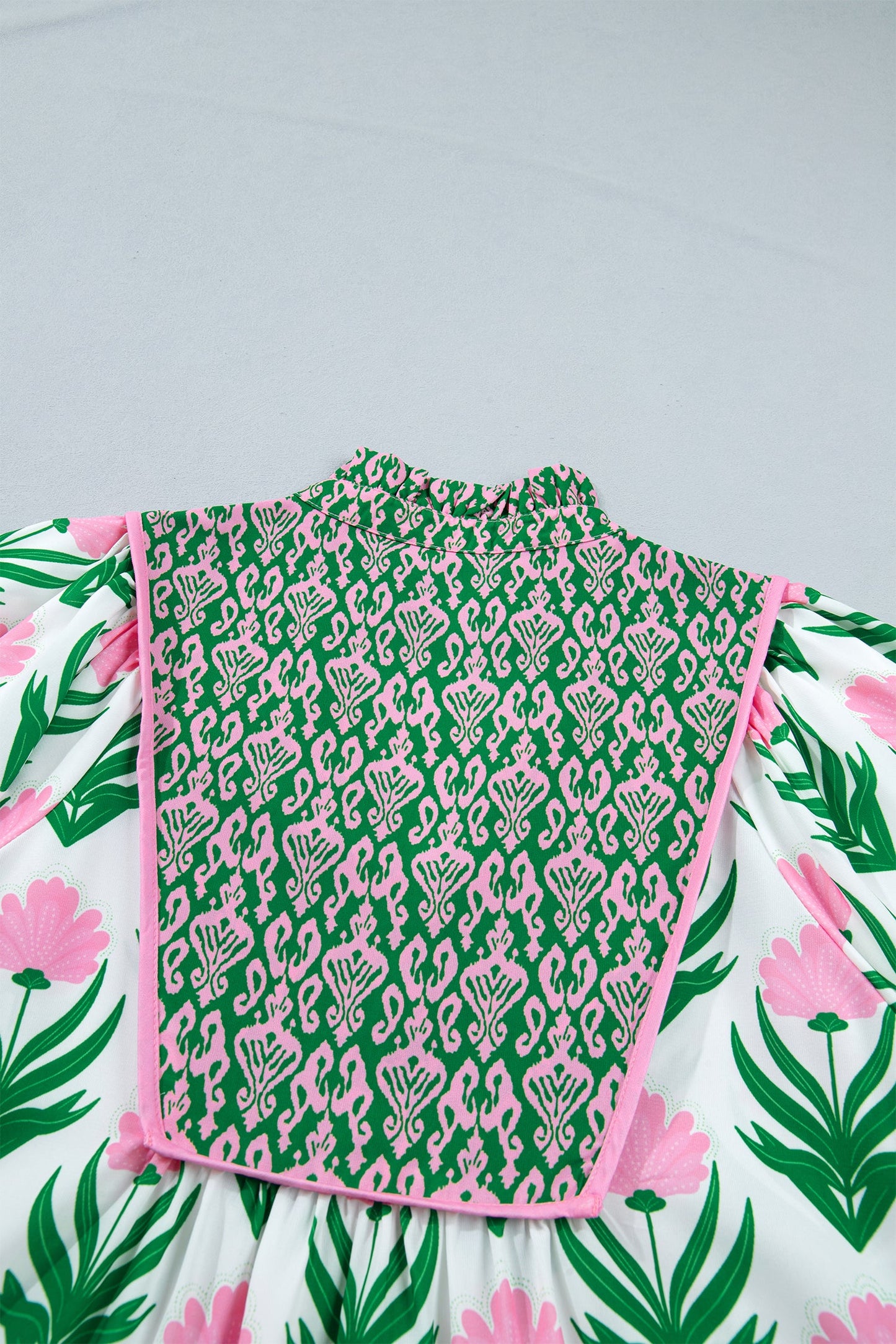 Threaded Pear Amiri Sleeve Contrast Bordered Blouse