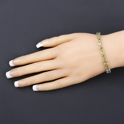 13.64 Ct Heart Green Peridot Prong Sterling Silver Box Clasp Tennis Bracelet