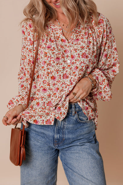 Threaded Pear Carter Notched Puff Sleeve Blouse