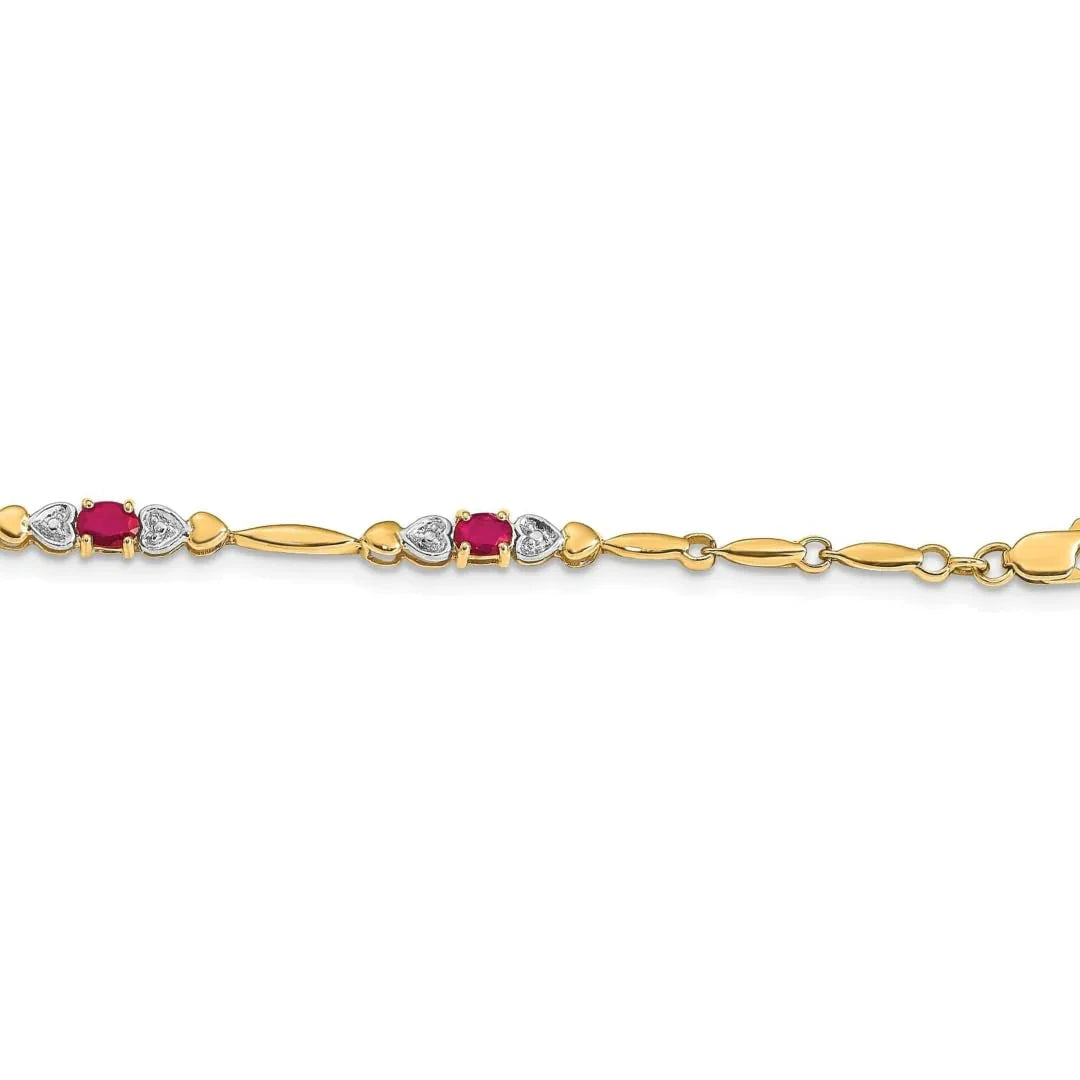 Genuine Ruby 14K Gold Bracelet Heart