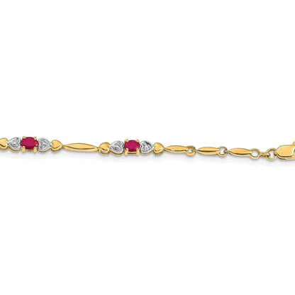 Genuine Ruby 14K Gold Bracelet Heart