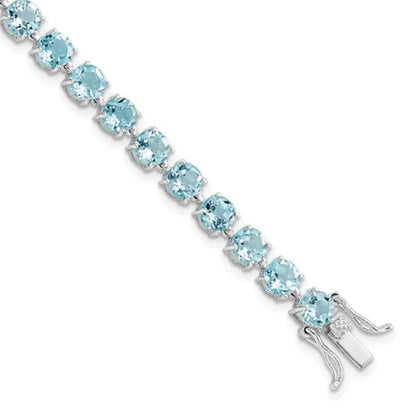 Round Swiss Blue Topaz Prong Sterling Silver Tennis Bracelet
