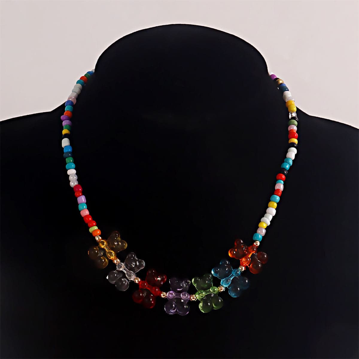 Howlite & Multicolor Resin Bears Necklace