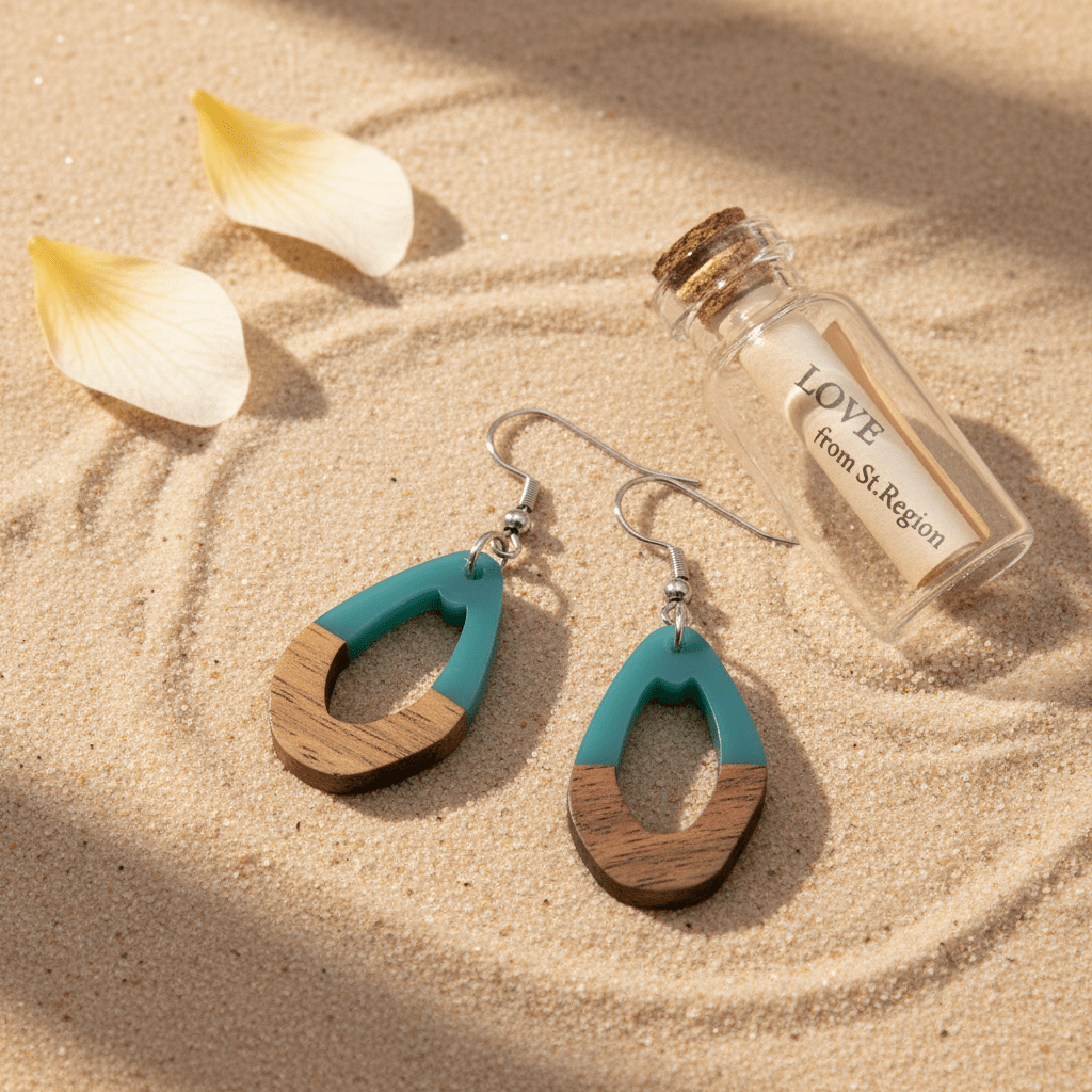 Blue Resin & Wood Silvertone Open Irregular Oval Hook Earrings