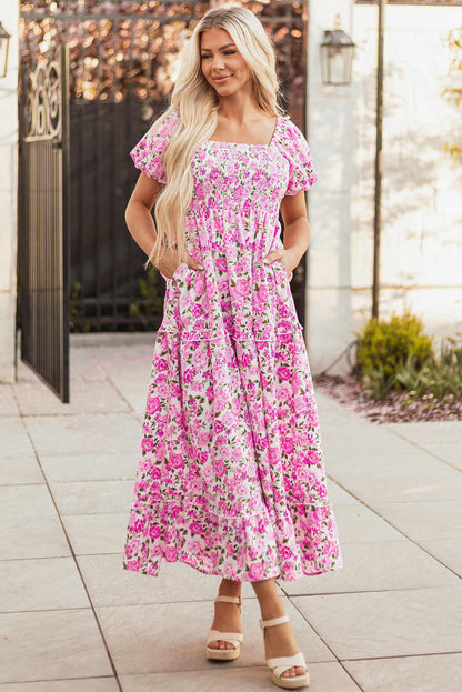 Raina Sleeve Flowy Long Dress - Pink / L - 12/14