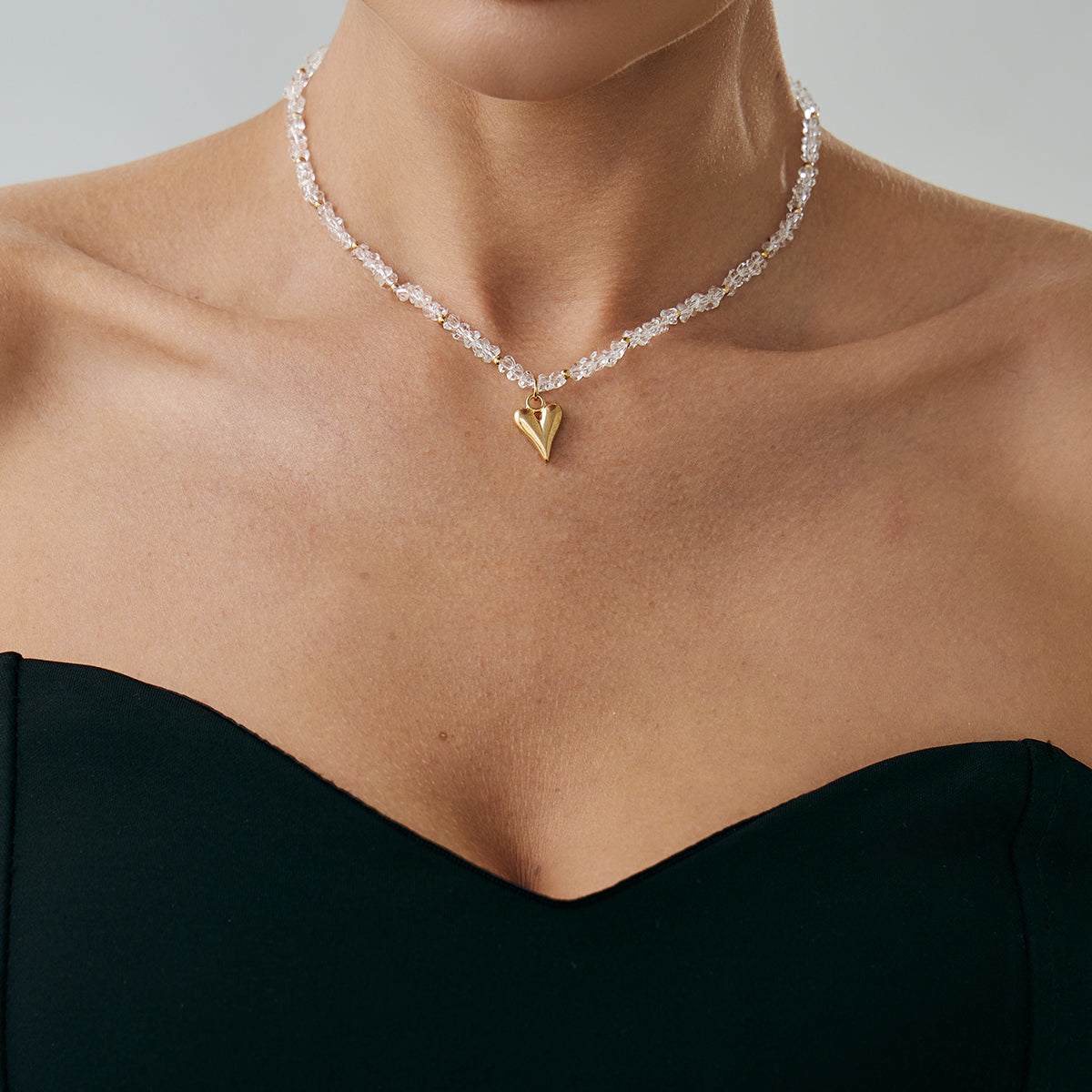 Clear Acrylic & Goldtone Heart Pendant Necklace