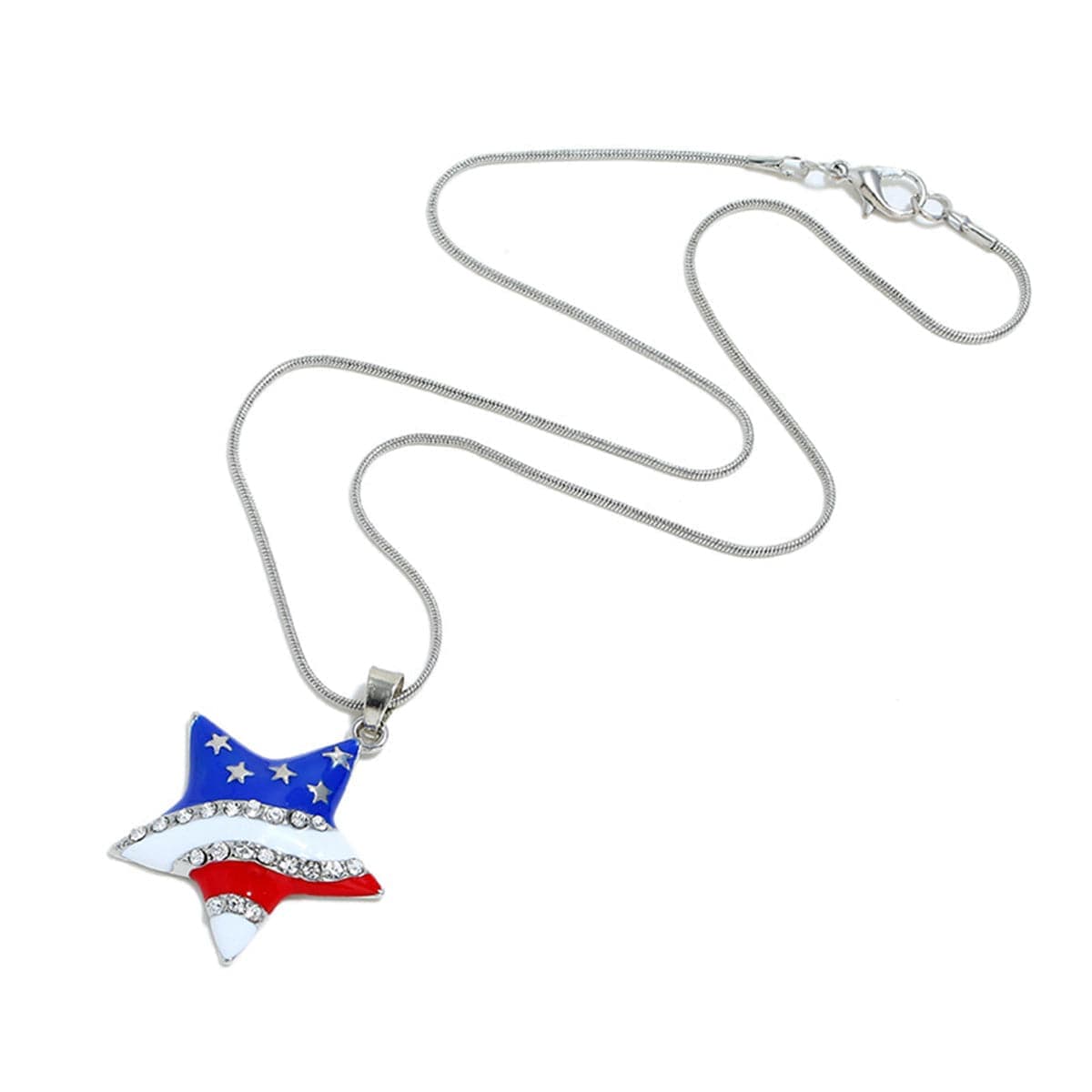 Cubic Zirconia & Silvertone Flag Star Pendant Necklace