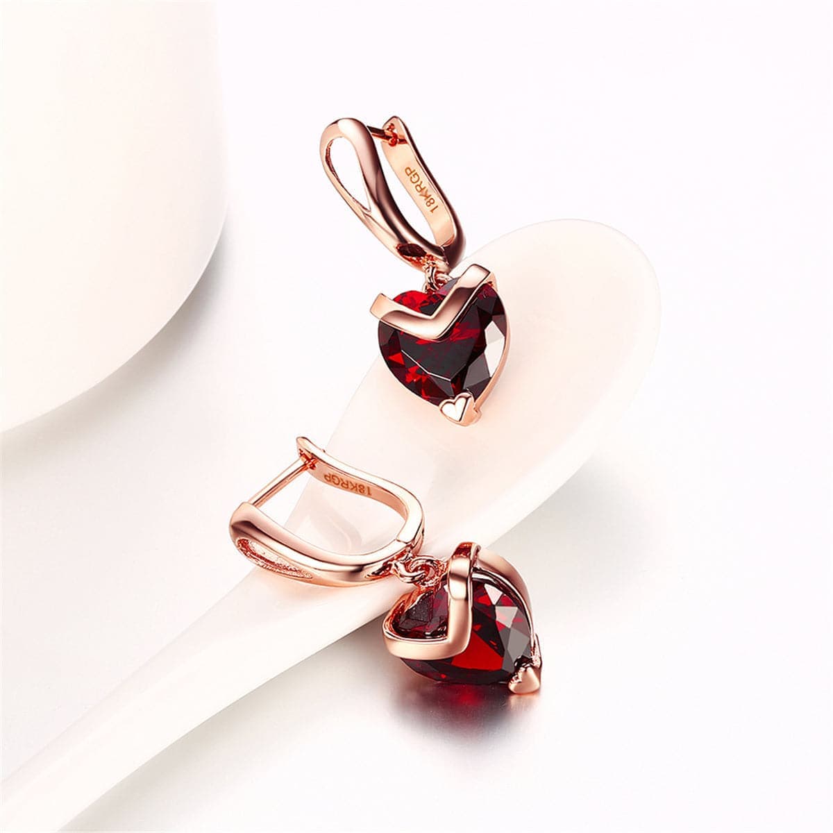 Red Crystal & Rose Goldtone Heart Drop Earring
