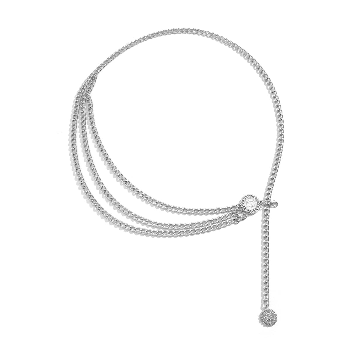 Silvertone Tassel-Accent Layered Curb Chain Waist Belt