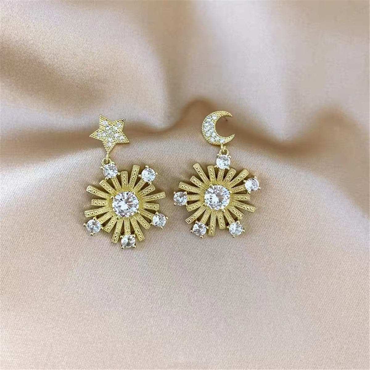 Cubic Zirconia & Goldtone Celestial Burst Drop Earrings