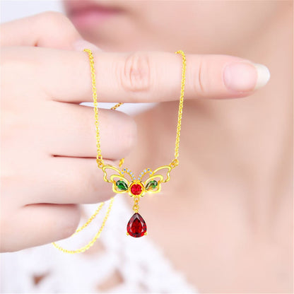 Red Crystal & Cubic Zirconia Butterfly Pendant Necklace-3