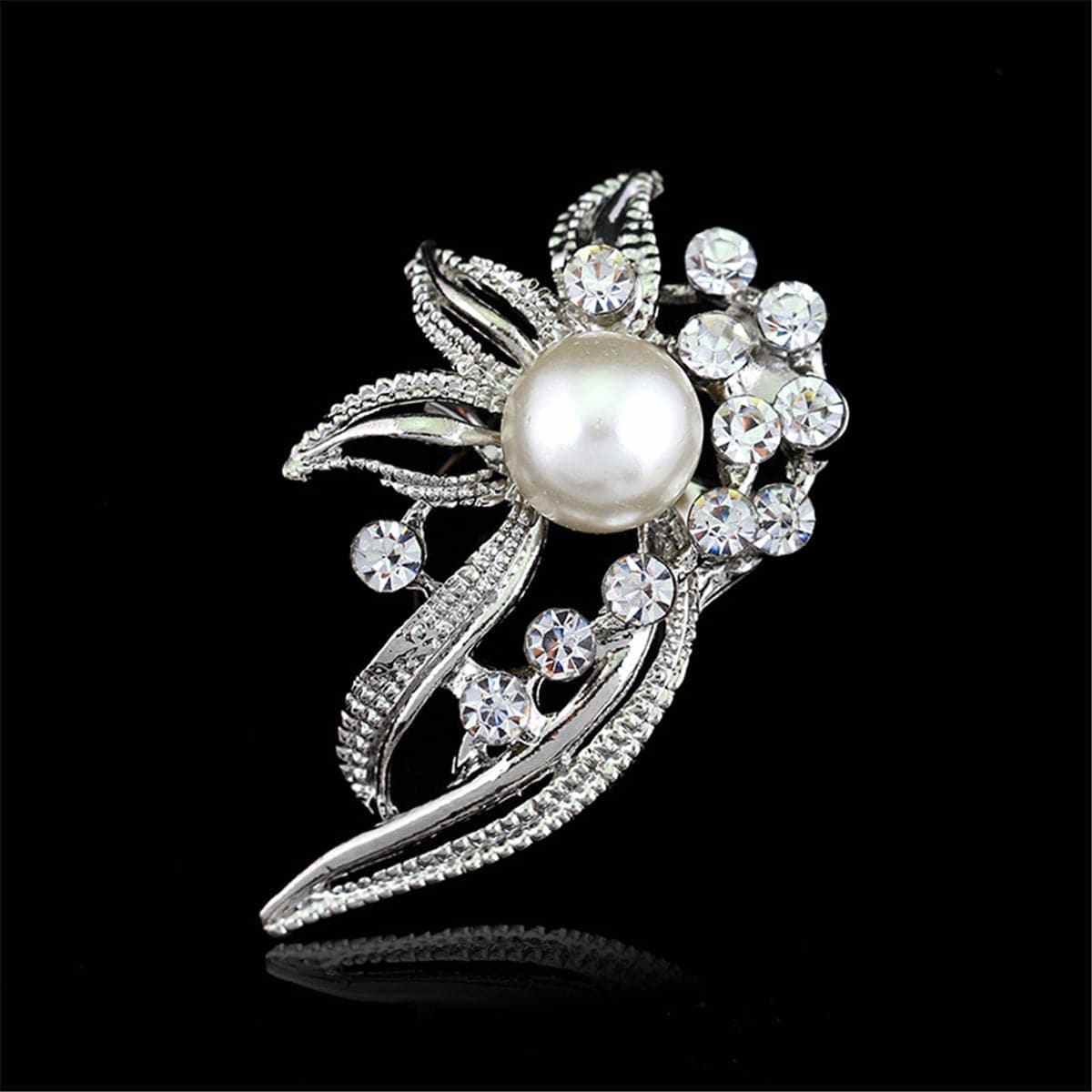 Pearl & Cubic Zirconia Silvertone Botany Brooch