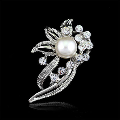 Pearl & Cubic Zirconia Silvertone Botany Brooch
