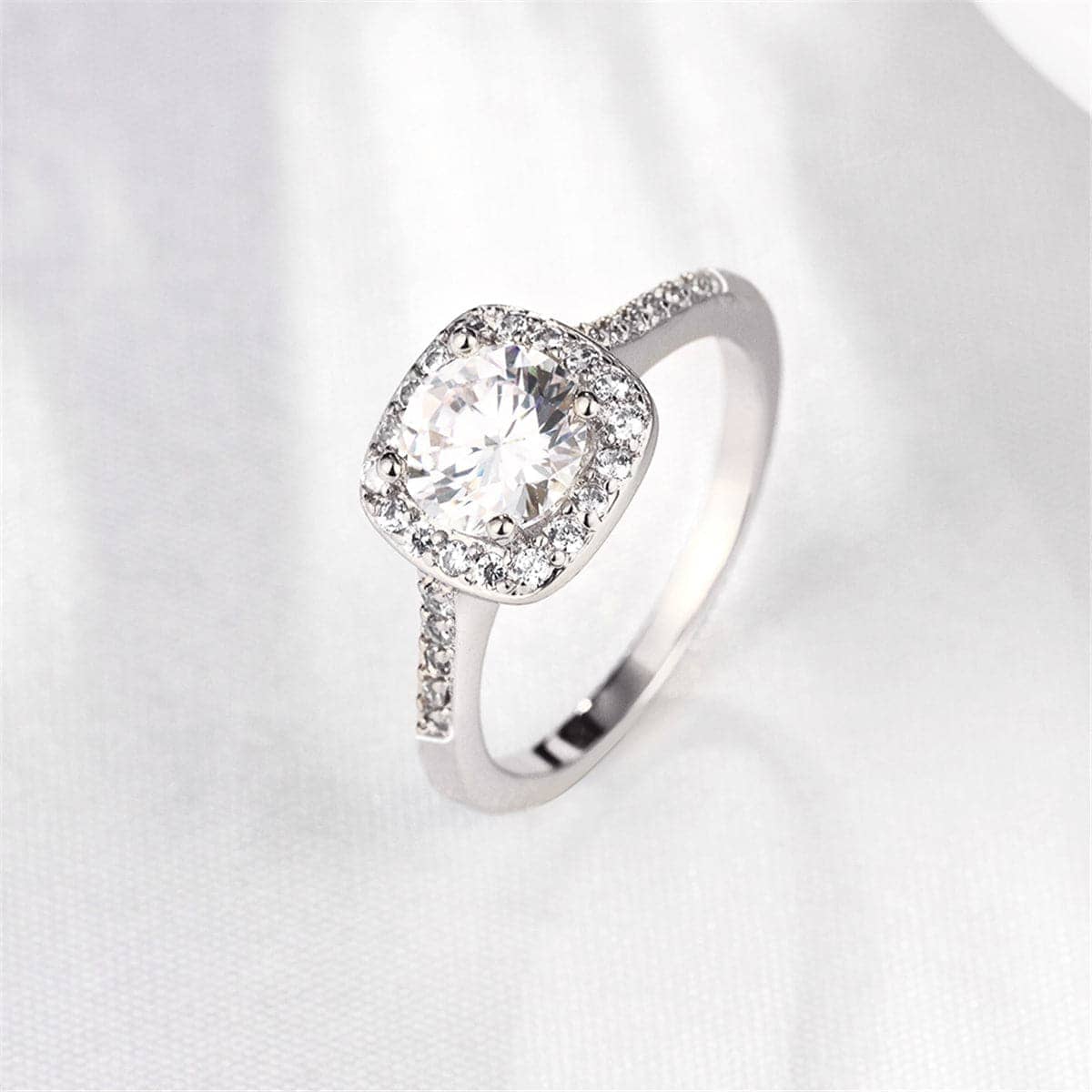 Cubic Zirconia & Crystal Silvertone Cushion Cut Ring