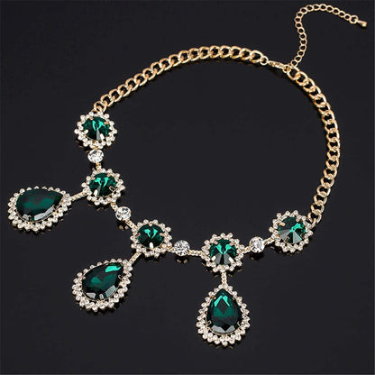 Green Crystal & Cubic Zirconia Goldtone Round Pear Statement Necklace
