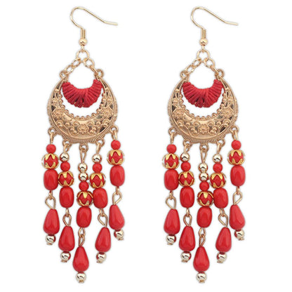 Red Resin & Polyster Goldtone Tassel Drop Earrings