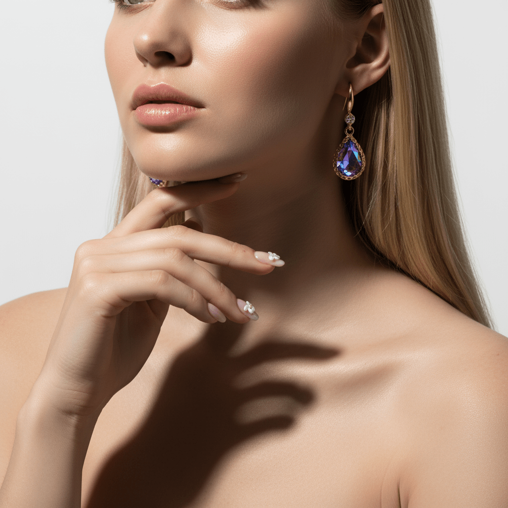 Purple Crystal & Cubic Zirconia Goldtone Teardrop Hook Earrings