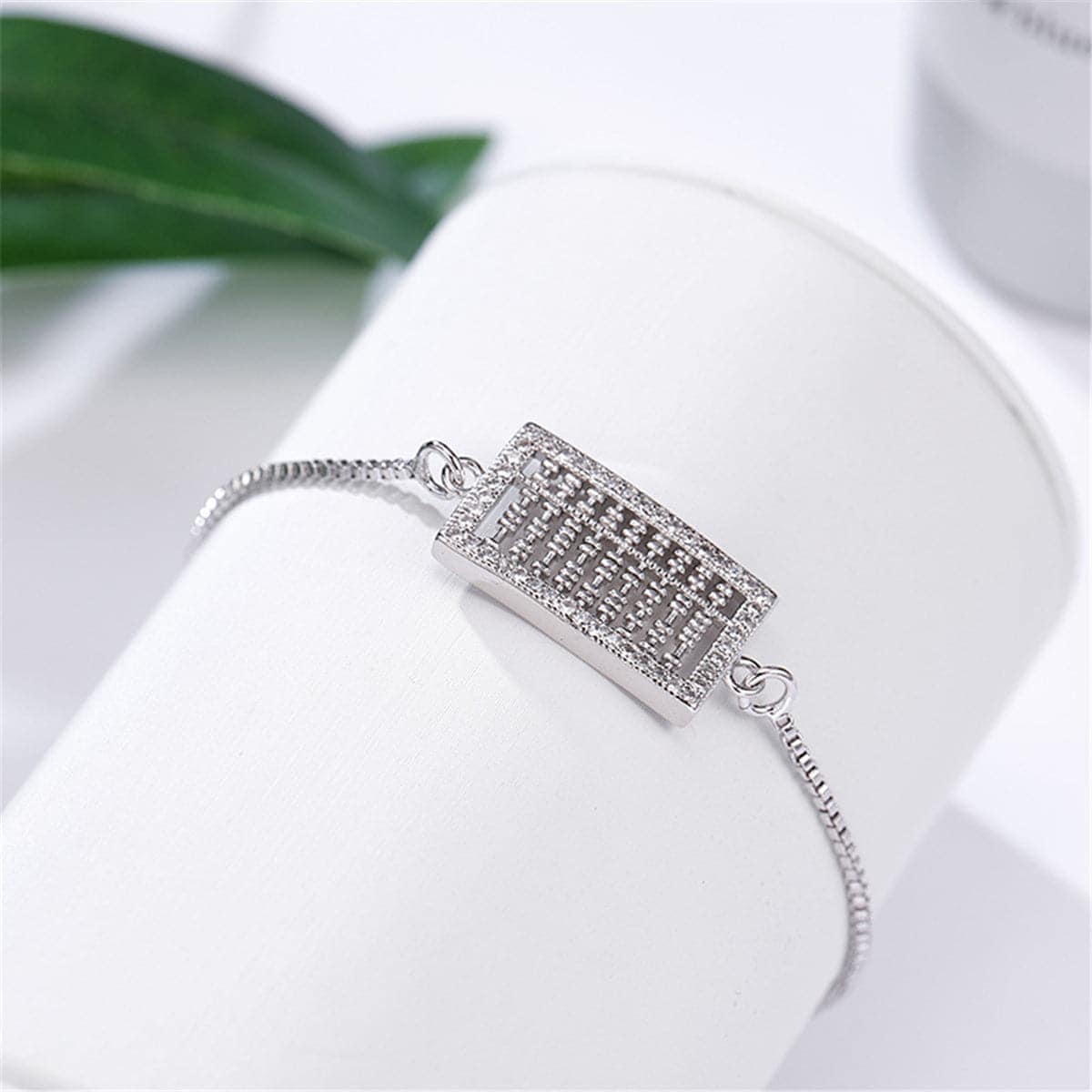 Cubic Zirconia & Silvertone Abacus Charm Adjustable Bracelet