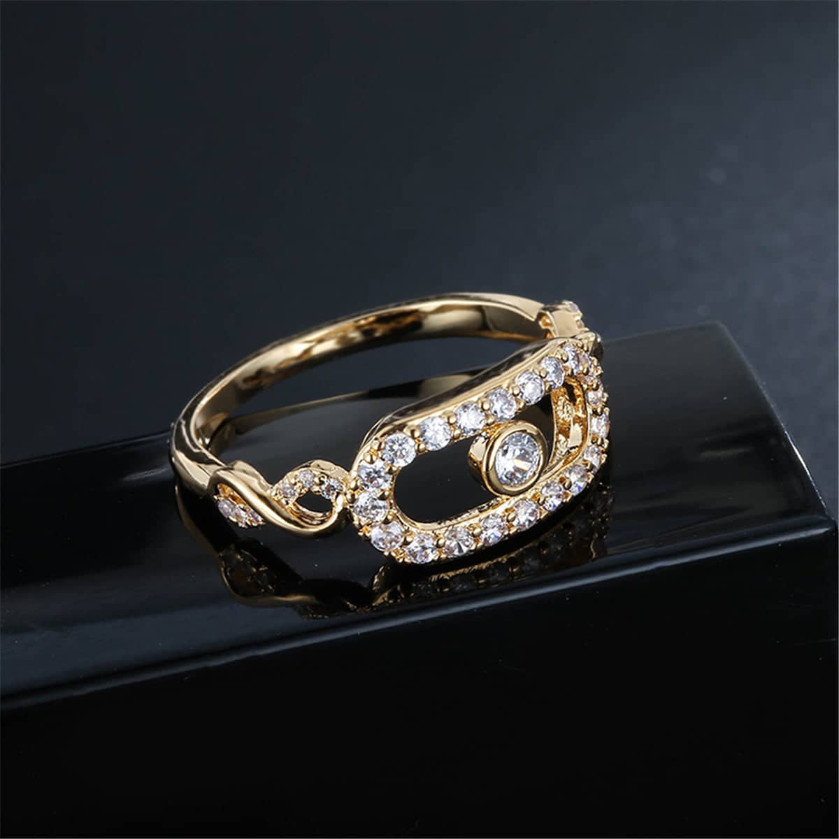 Cubic Zirconia & Goldtone Eye Ring-4