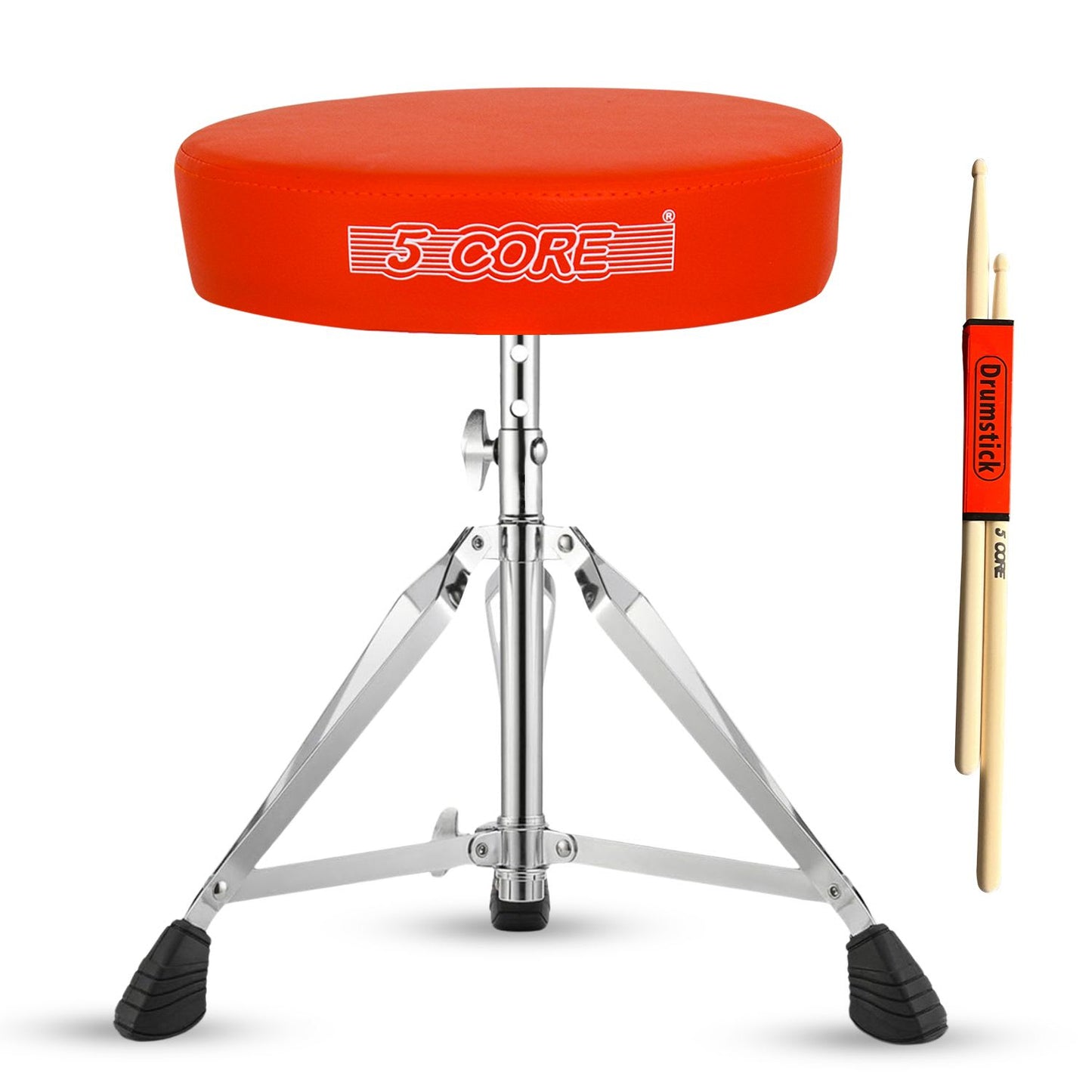 5 Core Drum Throne Padded Guitar Stool Height Adjustable Music Chair Seat Universal for Adults & Kids with Anti Slip Rubber Feet - DS CH ORG - Orange
