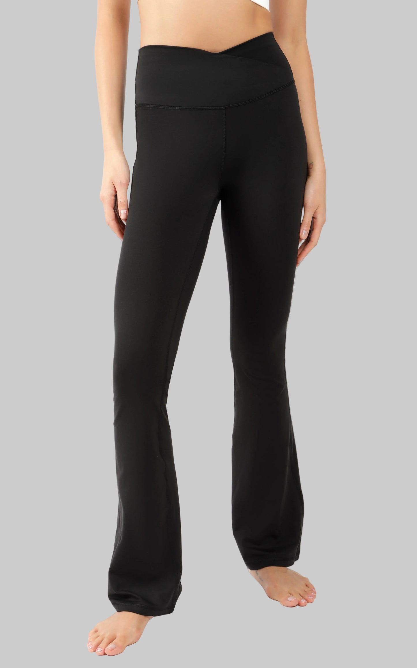 Lux Madison Crossover Elastic Free Waist Flare Leg Pant - Our Cafe Story