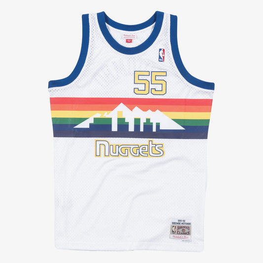 Men's Mitchell & Ness Cream Swingman Jersey NUGGets 1991 Dikembe Mutombo