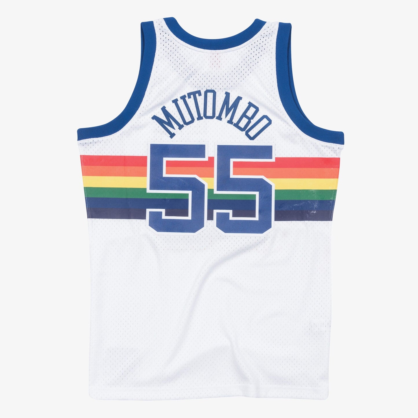 Men's Mitchell & Ness Cream Swingman Jersey NUGGets 1991 Dikembe Mutombo