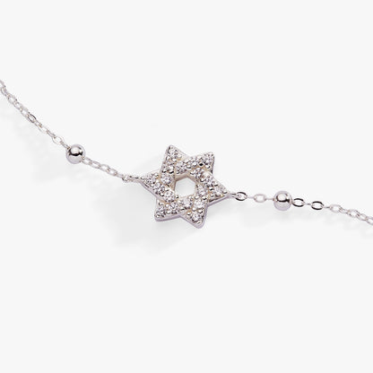 Star of David Delicate Pave Beaded Chain Bracelet