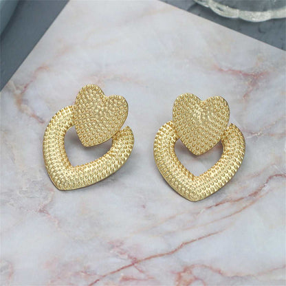 Goldtone Studded Open Heart Drop Earrings