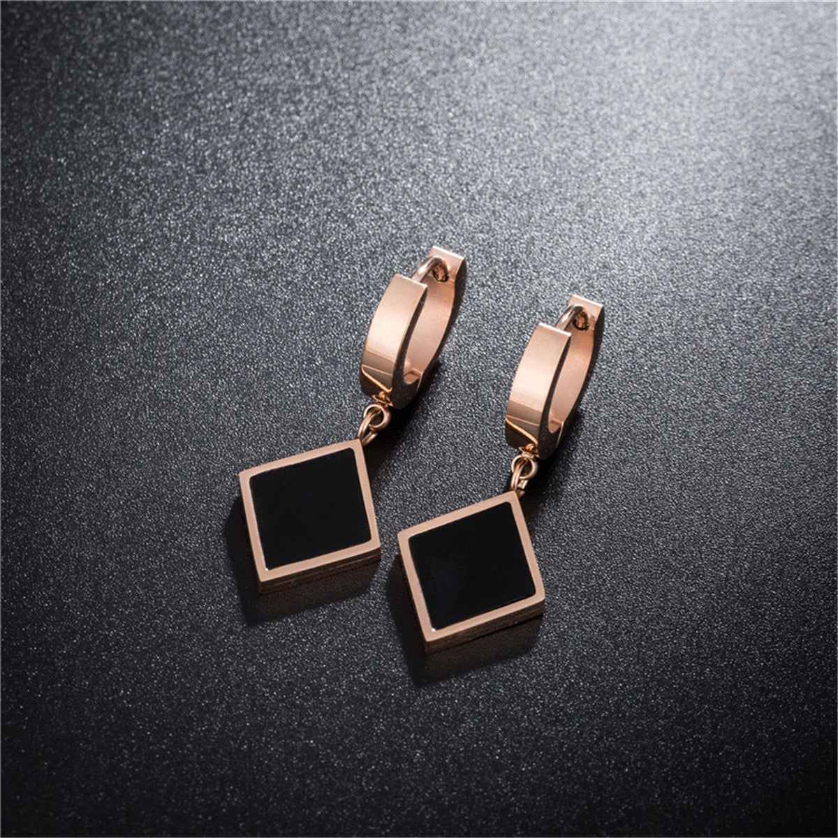 Black & Rose Goldtone Rhombus Drop Earrings