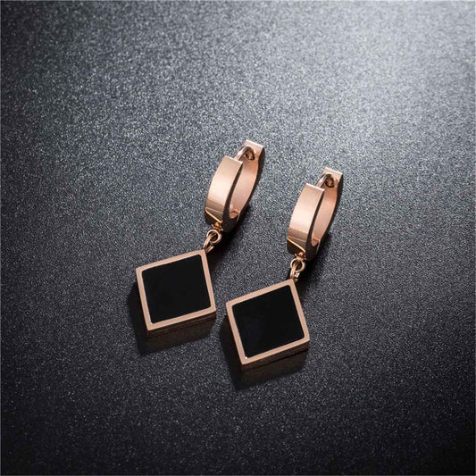 Black & Rose Goldtone Rhombus Drop Earrings