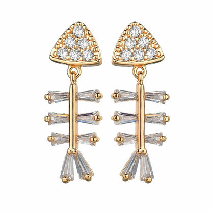 Cubic Zirconia & Crystal Goldtone Fish Bone Drop Earrings