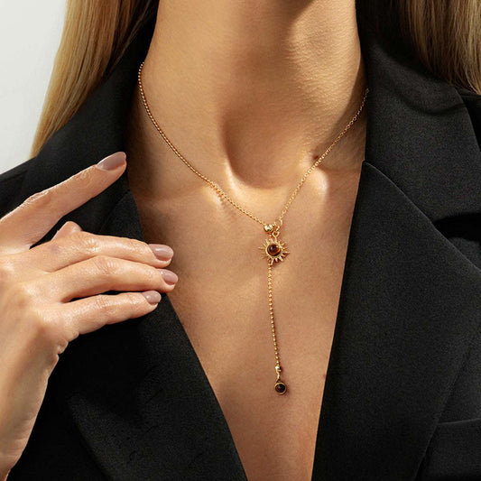 Tiger's Eye? & Goldtone Sun Lariat Necklace