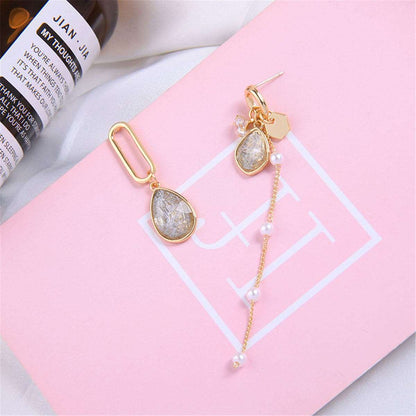 Purple Crystal & Pearl Asymmetrical Drop Earrings