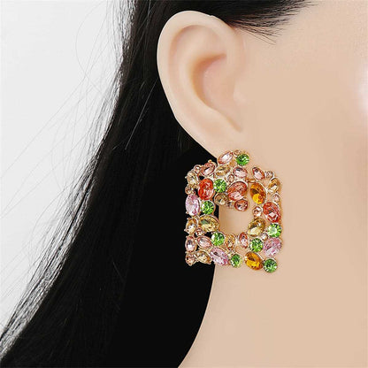 Cubic Zirconia & Green Crystal Goldtone Square Drop Earrings