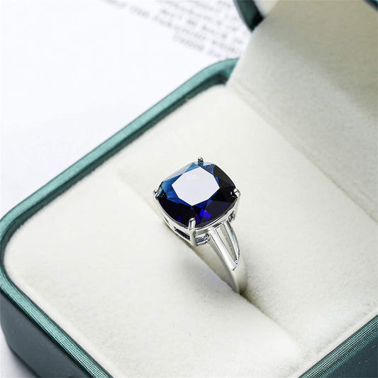 Navy Crystal & Silvertone Cushion-Cut Solitaire Ring-1