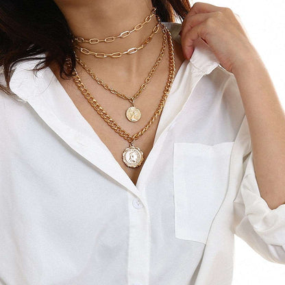 Goldtone Figaro-Chain Coin Layered Pendant Necklace