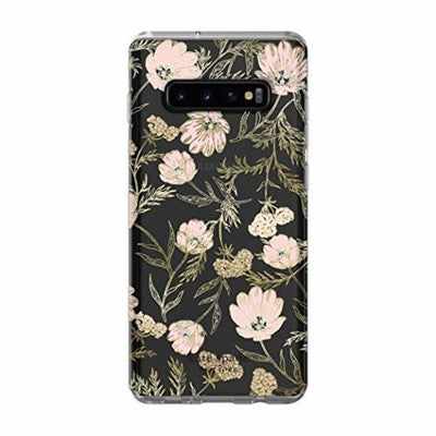 Kate Spade New York Phone Case | for Samsung Galaxy S10 Plus | Protective Clear Crystal Hardshell Phone Cases with Slim Floral Design and Drop Protection - Blossom Pink/Gold with Gems