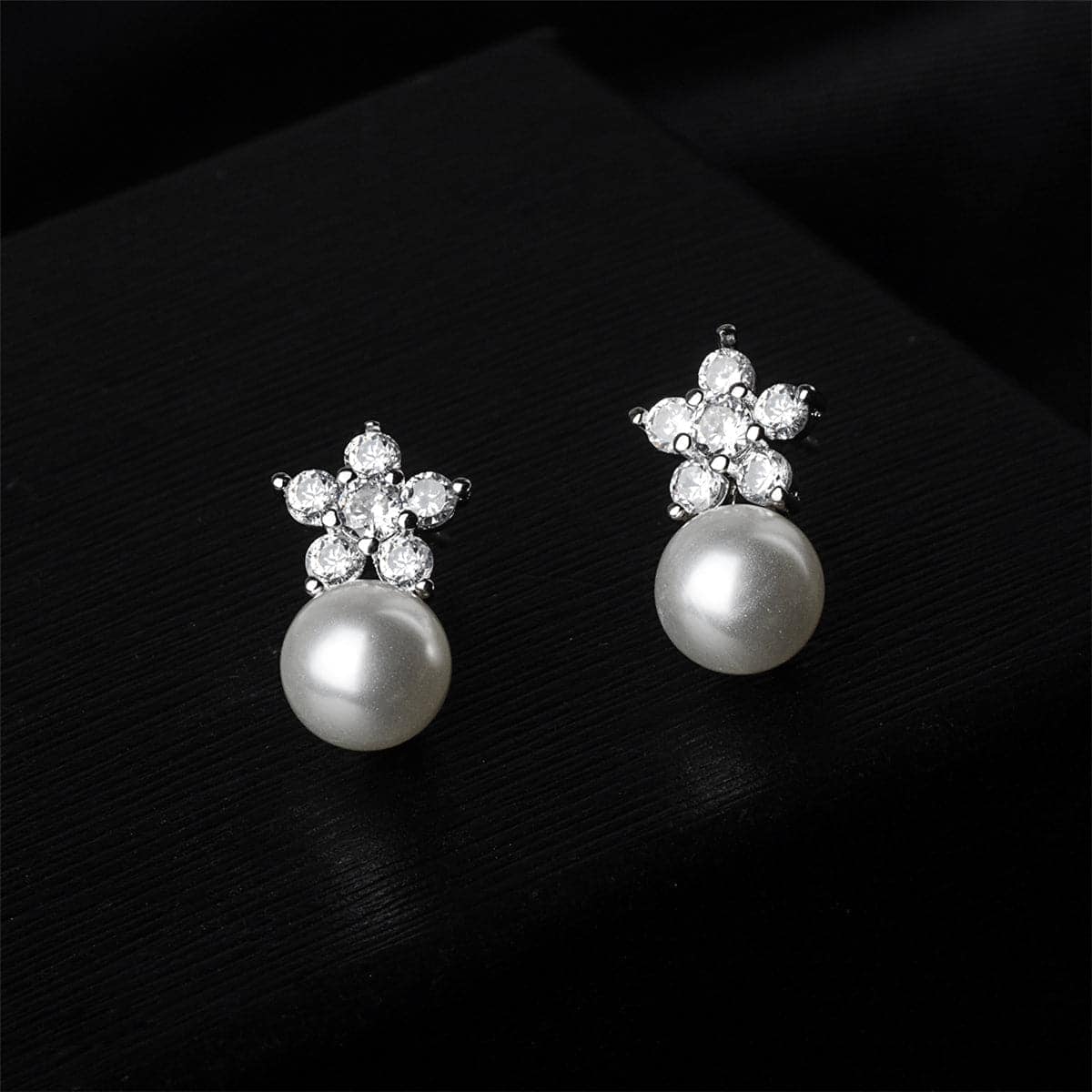 Cubic Zirconia & Pearl Plum Stud Earrings